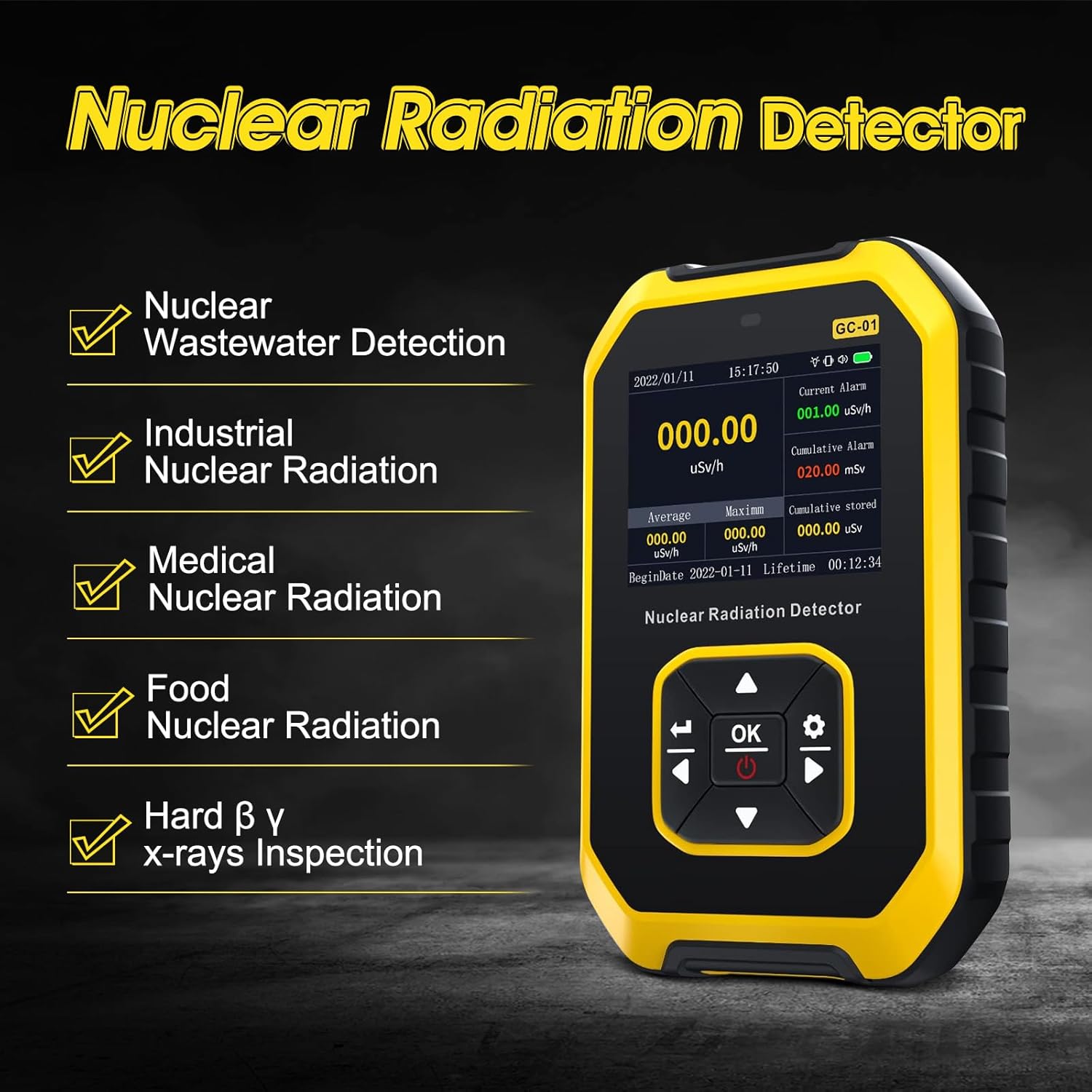 Geiger – Detector de radiación nuclear, dosímetro de radiación, portátil beta gamma, medidor de radiación recargable con pantalla LCD, 5 unidades de