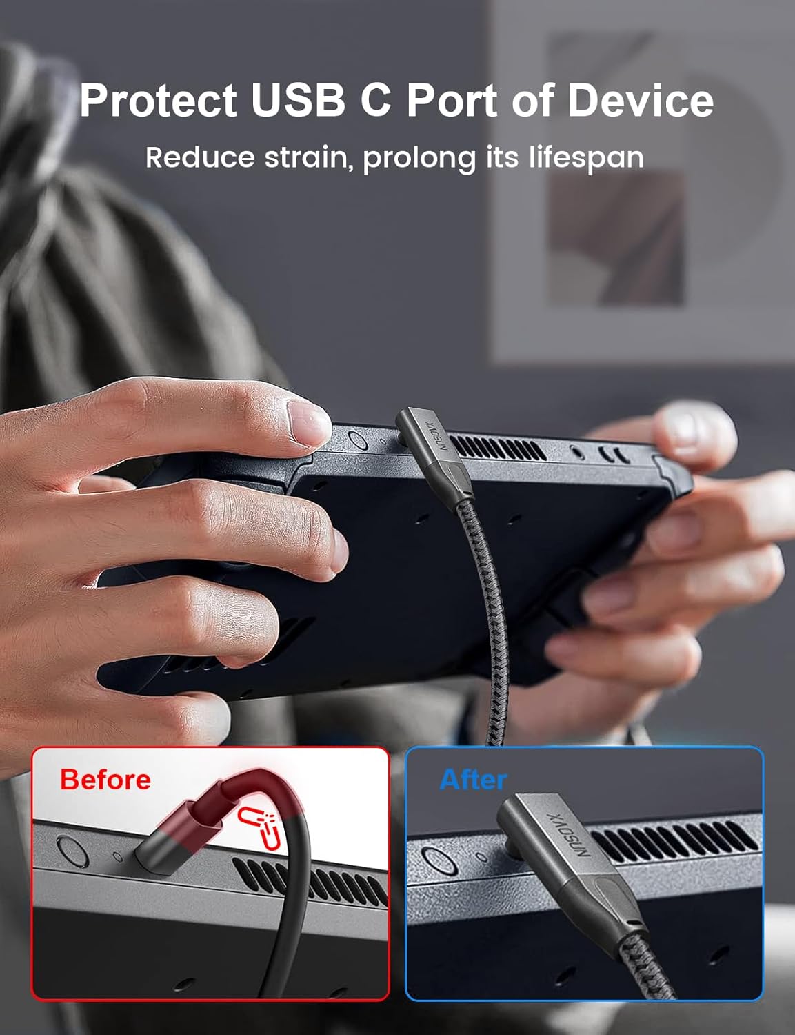 XAOSUN Cable de extensión USB C de 90 grados de 1.64 pies, extensor USB C 3.2 con carga de 240 W, cable de extensión tipo C compatible con