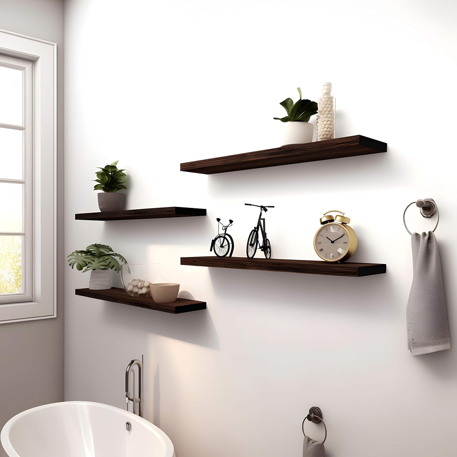 Estantes flotantes de madera para decoración de pared, estantes de pared rústicos para dormitorio, baño, cocina, sala de estar, juego de 4 unidades,
