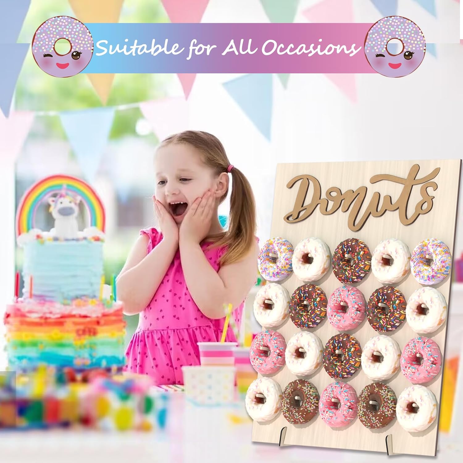 Soporte de pared para donas, 2 piezas de soporte de madera para donas, 40 donas, tablero de donas para donas, fiesta de crecimiento, cumpleaños,