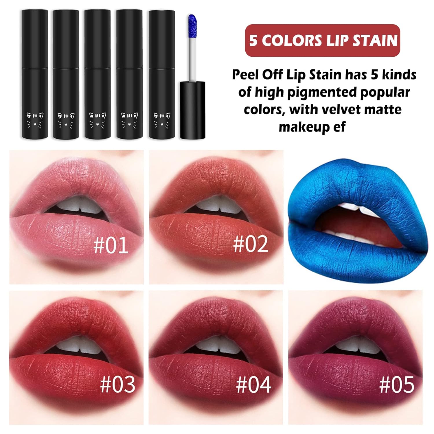 AWCCXMYM Juego de 5 lápices labiales mate, tinte de labios mate, brillo de labios nude, de larga duración, impermeable, hasta 24 horas, taza
