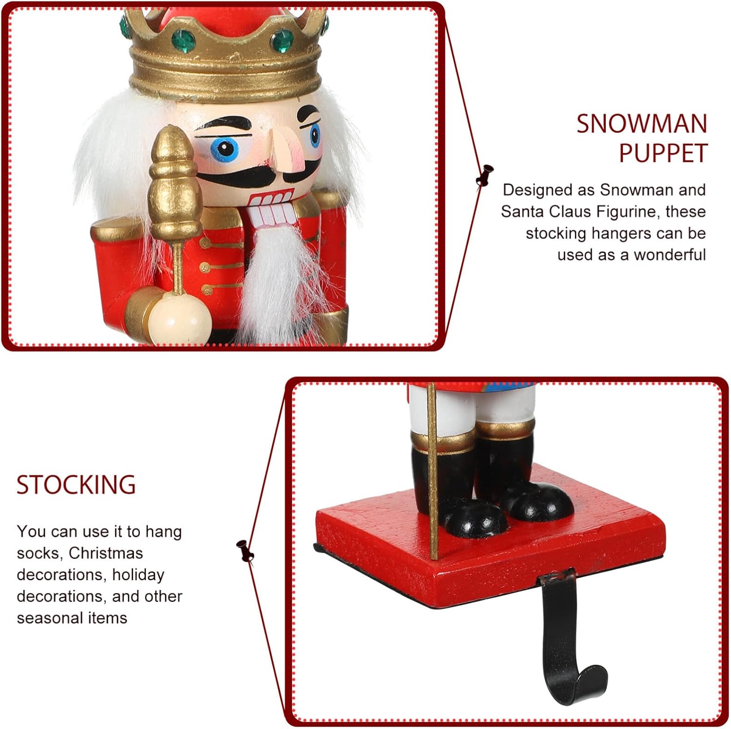NOLITOY 2 soportes para calcetines de cascanueces de Navidad para chimenea, mantel de pared, ganchos colgantes de Navidad para calcetines,