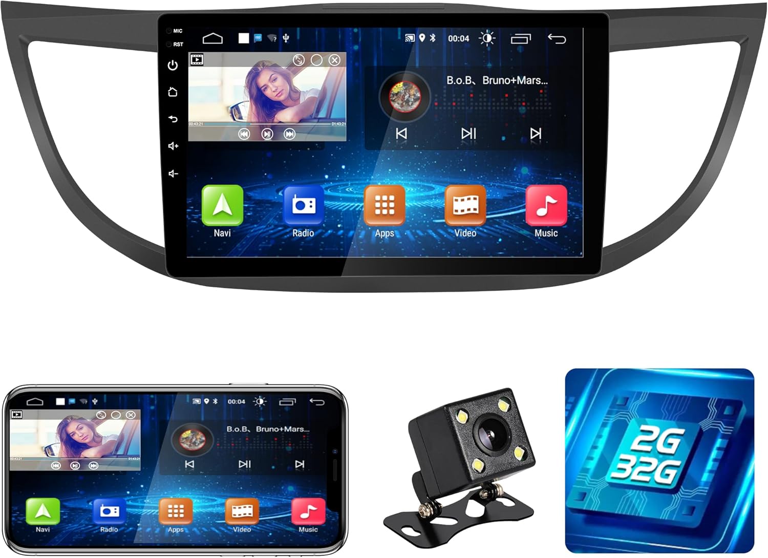 Android 13 Radio de coche estéreo para Honda CRV 2012 2013 2014 2015 2016, 10.1 “HD pantalla táctil 2G RAM 32G ROM Andriod 13.0 navegación GPS