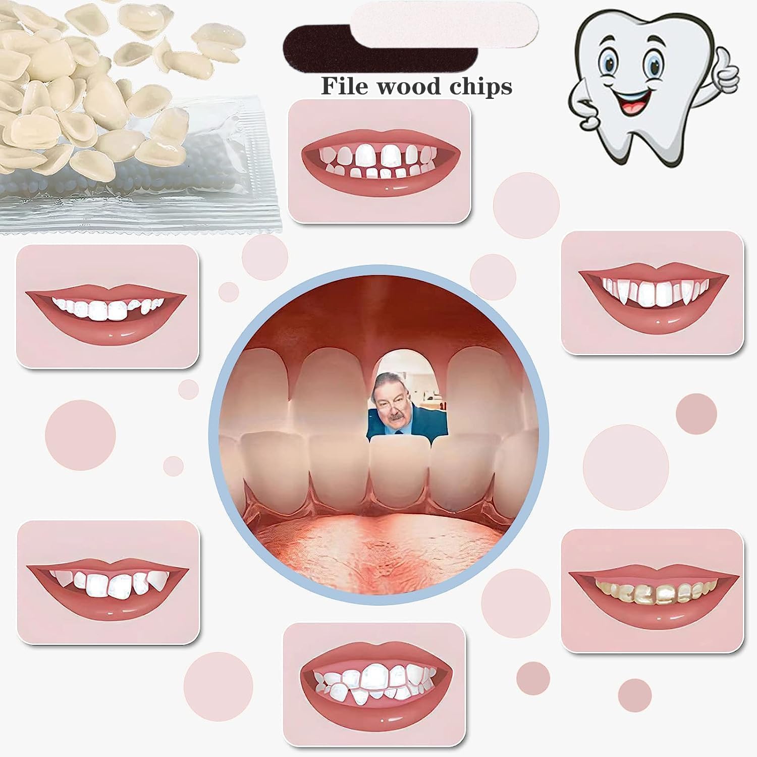 VEZE Kit de reparación de dientes, gránulos y dientes falsos para fijación temporal de dientes faltantes y rotos, dientes falsos moldeables y kit de
