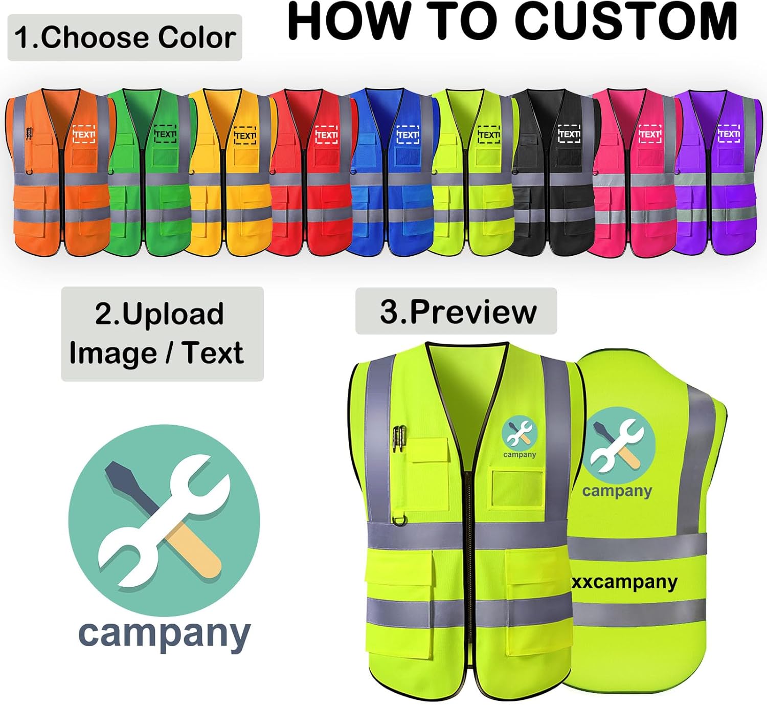 Chaleco de seguridad personalizado para hombres con 5 bolsillos, chaleco reflectante de alta visibilidad, logotipo para construcción de emergencia,
