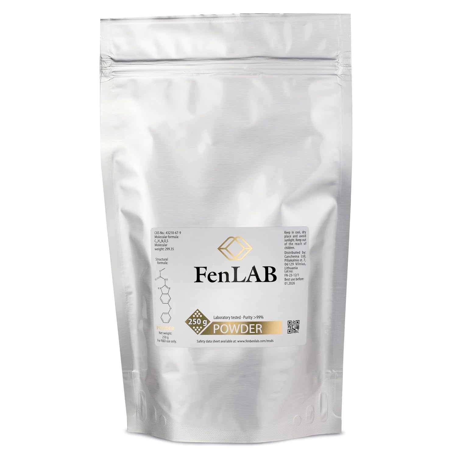Fen LAB 250g (8.8oz) en polvo, pureza 99%, cuchara de 222mg en el interior, calidad probada, informe de análisis incluido