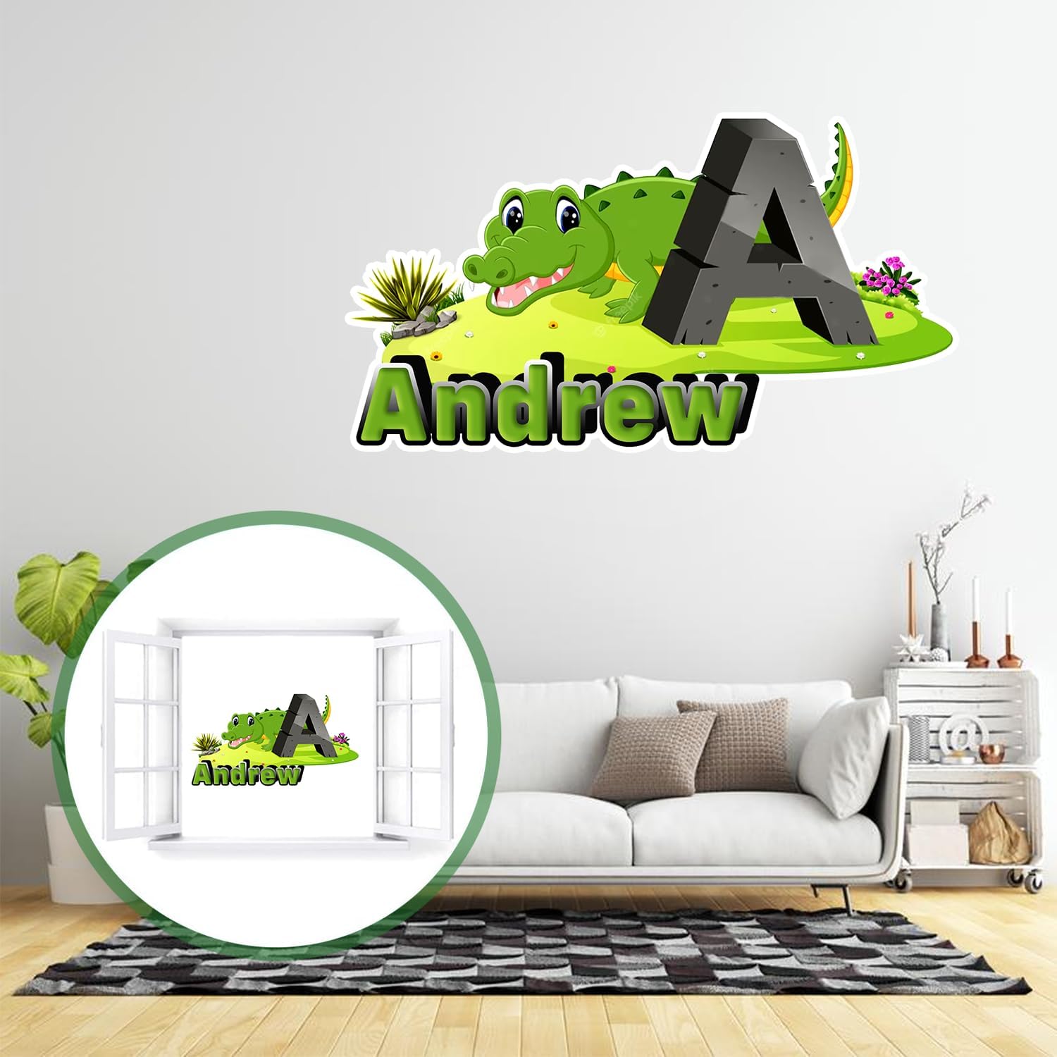Calcomanía de pared de cocodrilo personalizada, calcomanías de cocodrilo con nombre, divertidas calcomanías de cocodrilo, vinilo de cocodrilo de