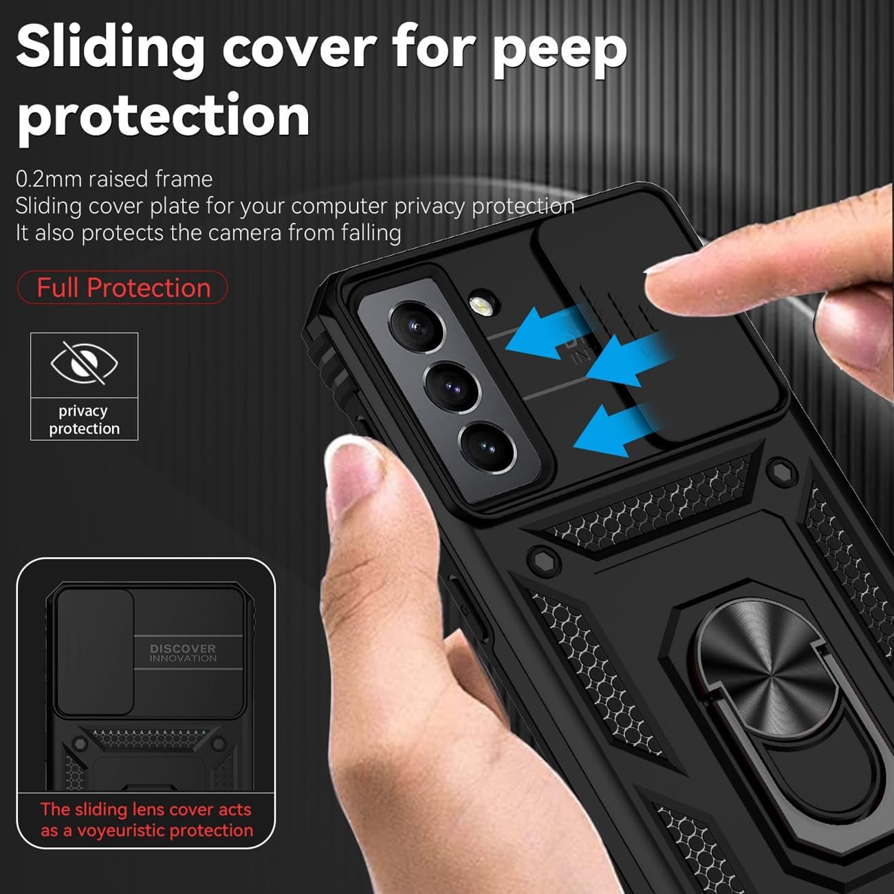 Yodueiv Funda para Galaxy S21 5G, Samsung S21 SM-G991U con protector de pantalla de vidrio templado y cubierta de cámara deslizante, anillo