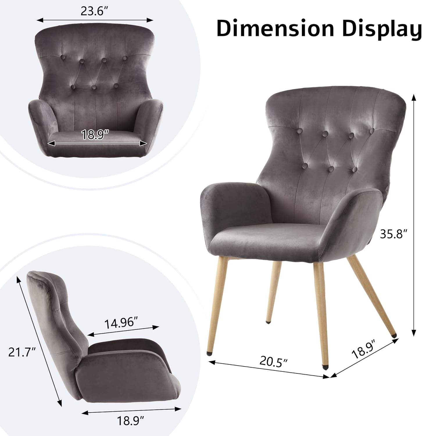 Silla decorativa de terciopelo, silla de lectura copetuda con botones con respaldo de ala alta grande, cómoda silla de tocador tapizada con patas de