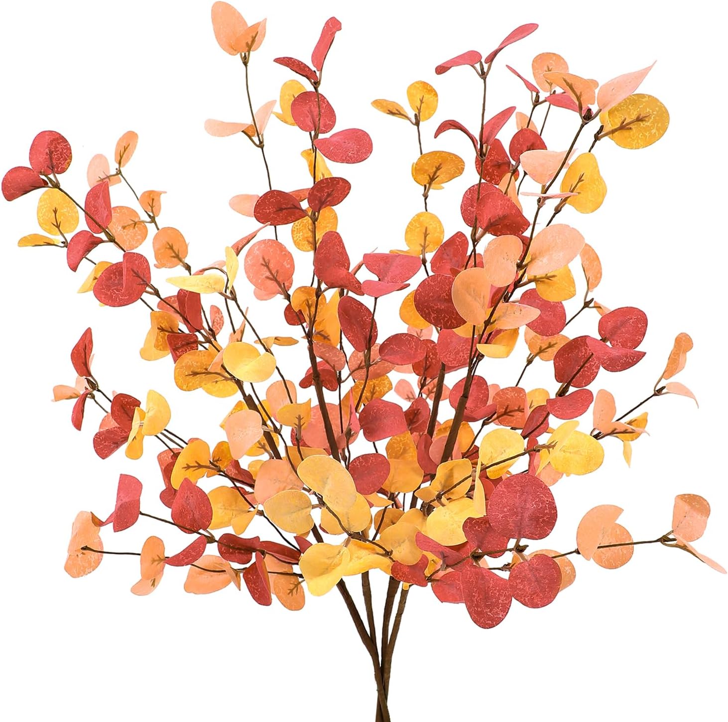 Sawowkuya 6 hojas artificiales de eucalipto de otoño, hojas de otoño, arreglos florales de otoño falsos, tallos florales de otoño, tallos de otoño