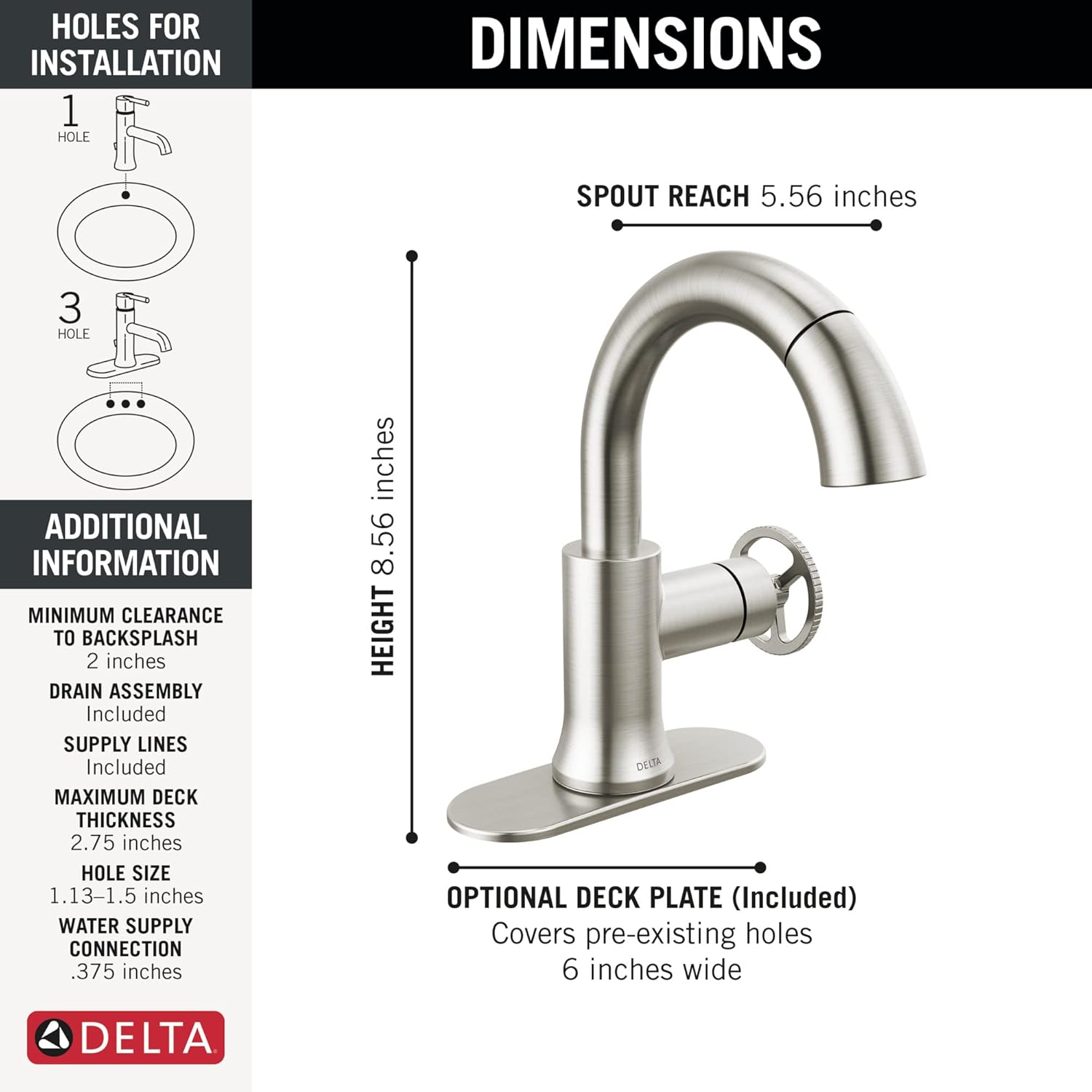 Delta Faucet Trinsic – Grifo de baño extraíble, grifo de baño de níquel cepillado de un solo orificio con desplegable, grifo de lavabo de baño,