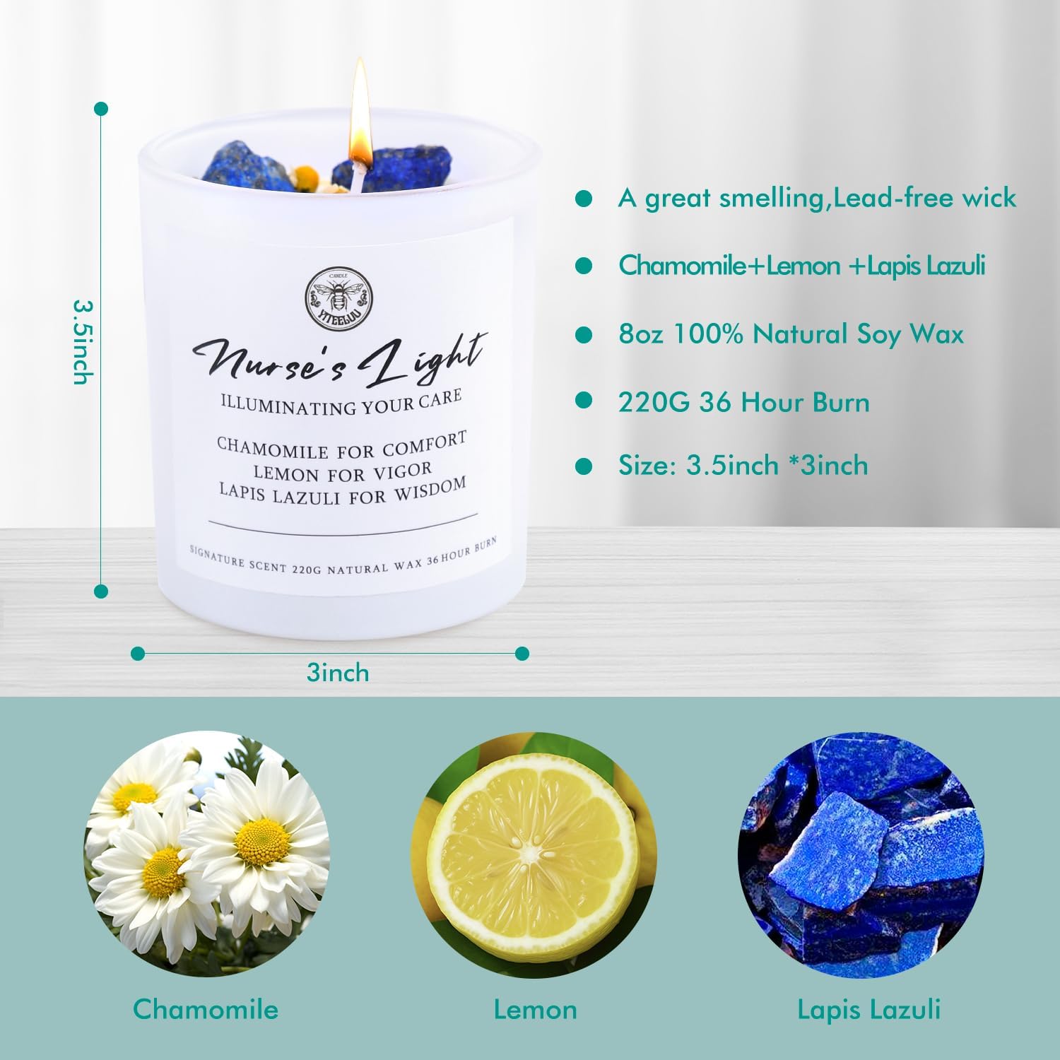 Vela ligera para enfermeras, regalos de enfermera para mujeres, regalo de agradecimiento para enfermera, manzanilla reconfortante y limón vigoroso,