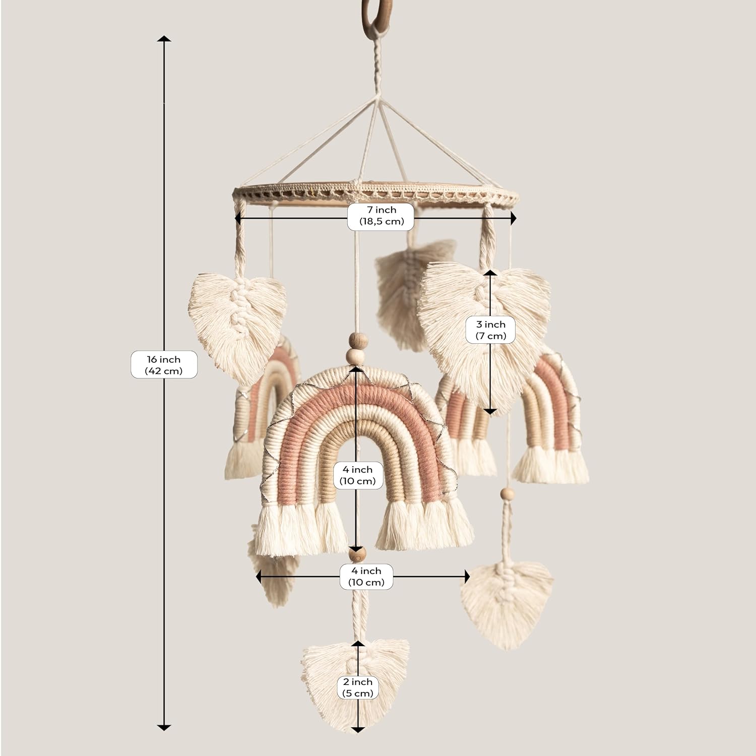 Móvil de cuna para niñas, móvil de bebé arcoíris, móvil hecho a mano para cuna, móvil de macramé para cuna, móvil de cuna bohemio, móvil de cuna