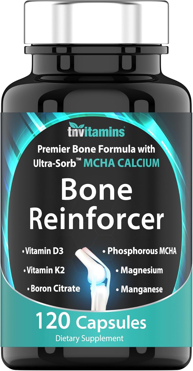 Reforzador óseo (120 cápsulas) Suplemento de calcio MCHA con vitamina D3, magnesio, vitamina K2, citrato de boro, MCHA fósforo y manganeso  Potente