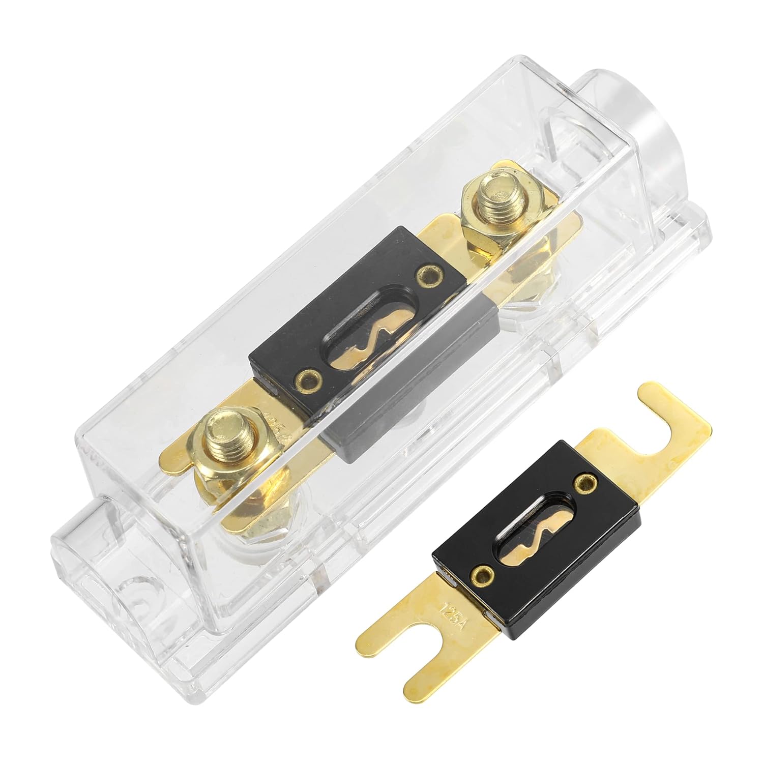 X AUTOHAUX 1 juego de fusibles ANL en línea de calibre 0, 4, 8 para audio de automóvil, bloque de fusibles transparente con 2 fusibles de 125 A