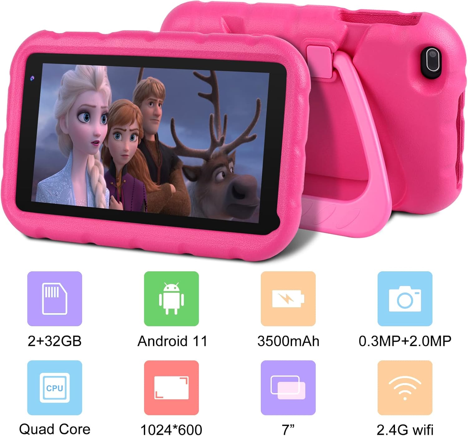 Oangcc Tableta para niños Android 11 FHD 7 pulgadas Tablet para niños, tableta para niños, tableta de 2 GB de RAM+32 GB de ROM (hasta 128 G),