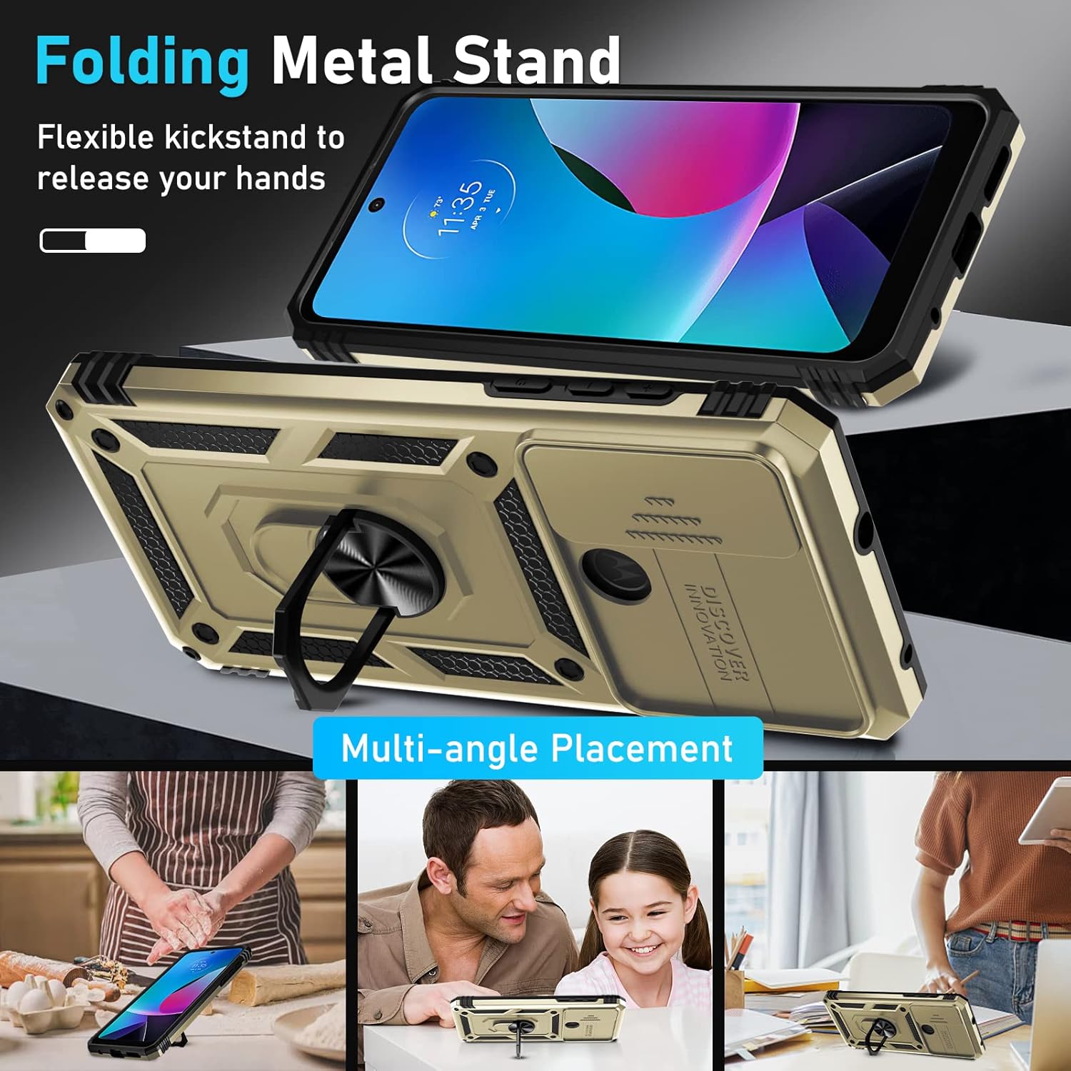 Funda para Motorola Moto G Play 2023, Moto G Power 2022Moto G Pure funda integrada para lente de cámara deslizante + protector de pantalla + soporte