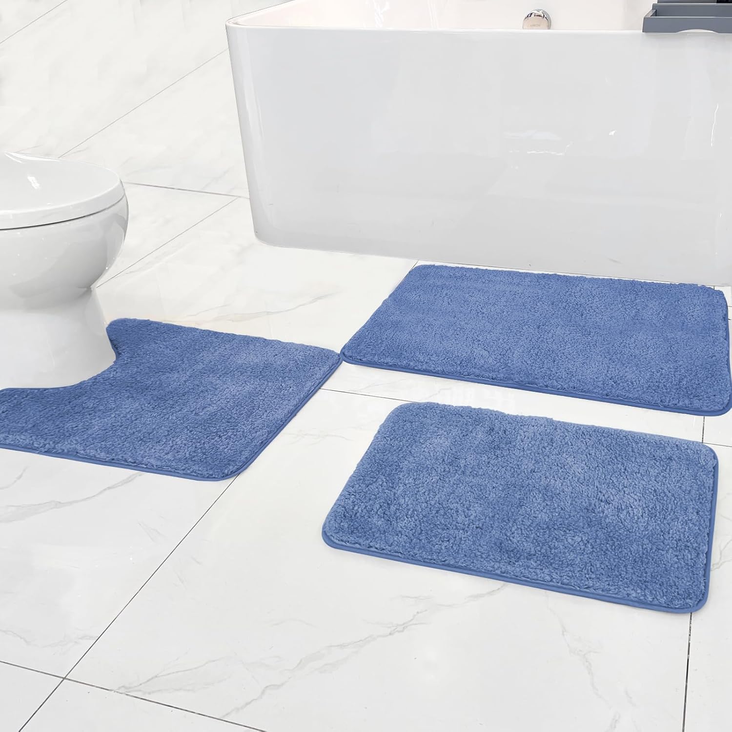 Juego de 3 tapetes de baño antideslizantes para baño, extra suaves y absorbentes, microfibra peluda absorbente de agua, lavables a máquina, tapetes