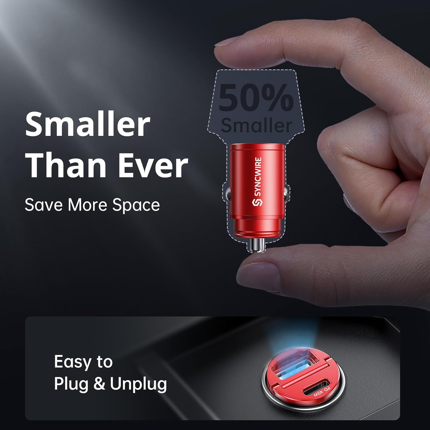 Cargador de coche USB C Syncwire de 90 W PD 45 W y QC 45 W Adaptador USB de carga rápida Super Mini y todo metal Compatible con iPhone 1514 Pro Max