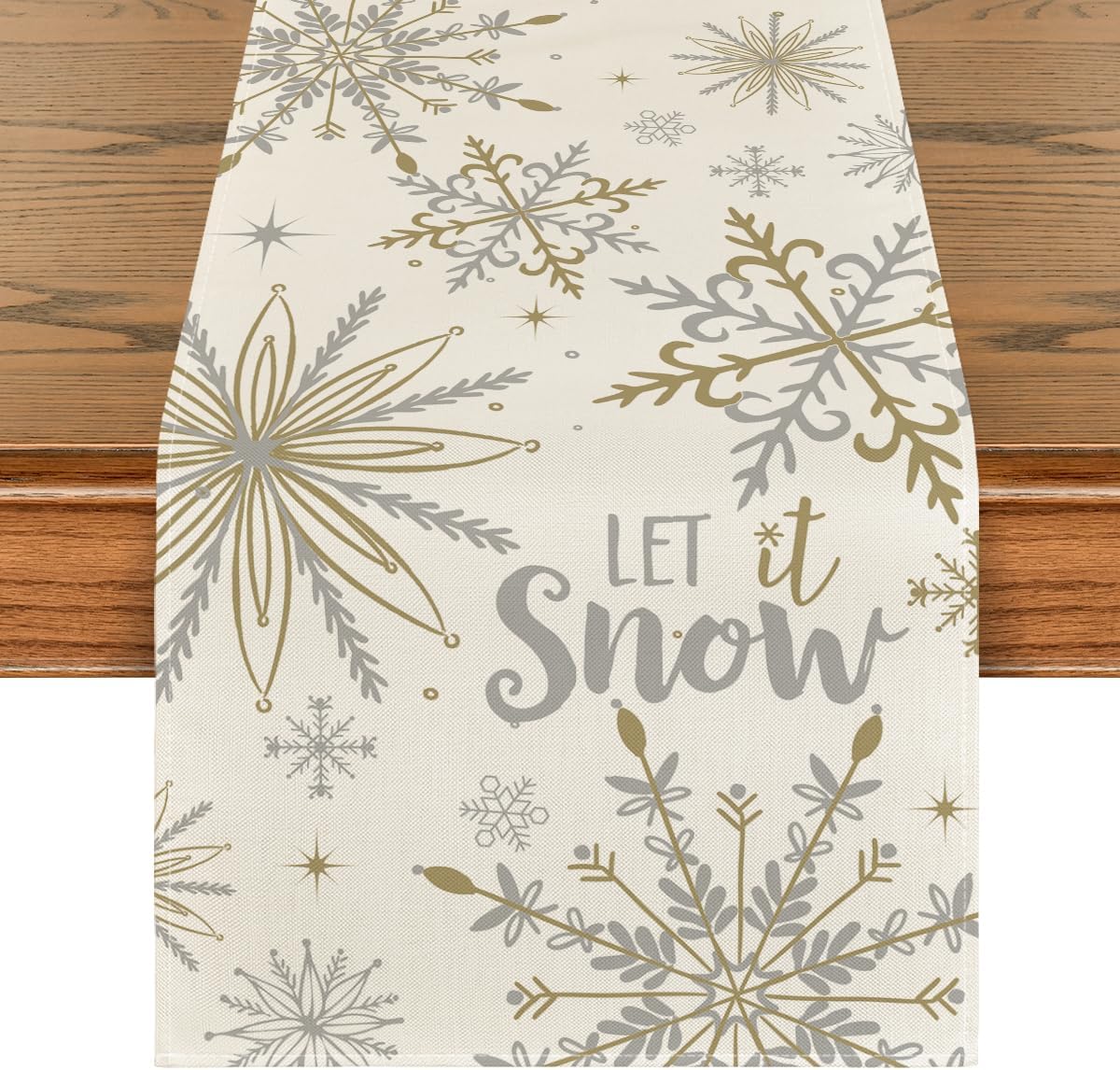 Artoid Mode Camino de mesa de invierno con copos de nieve beige Let It Snow, decoración de mesa de comedor de cocina de Navidad para decoración de