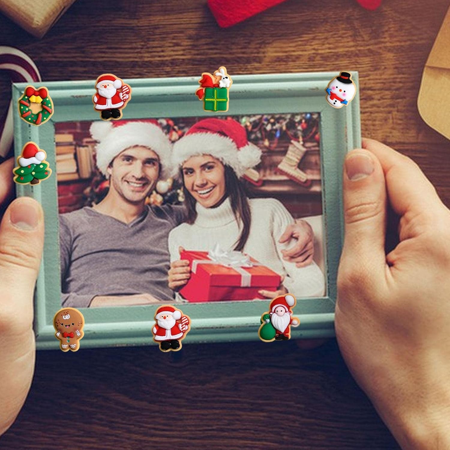 Resina de Navidad  Botones de resina de Navidad con parte trasera plana para manualidades, decoración de álbumes de recortes. Wynott
