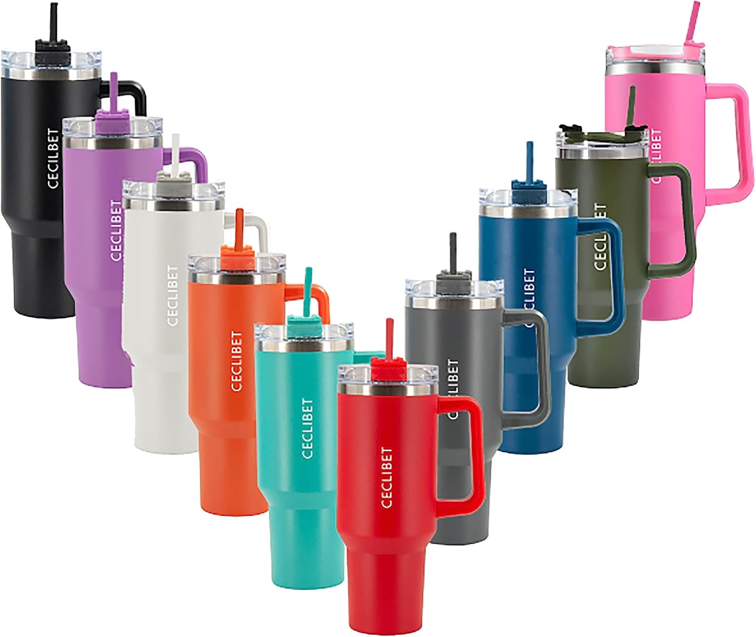 Vaso de 40 onzas con asa y tapa con pajilla, taza de viaje aislada de acero inoxidable para bebidas calientes y frías, taza grande simple y elegante
