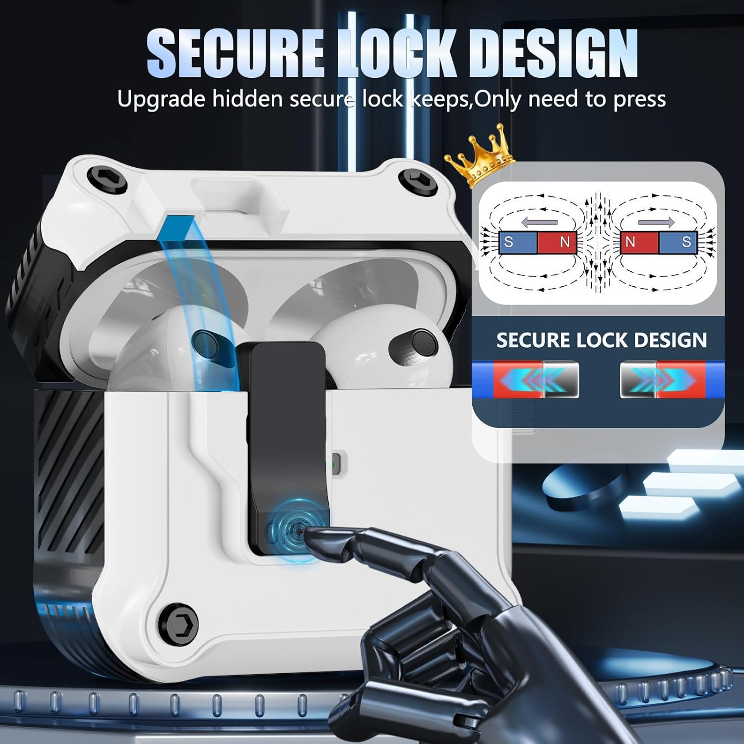 Funda compatible con AirPods de 3 generación con kit de limpieza, protección de clip de bloqueo seguro, diseño de interruptor a presión automático