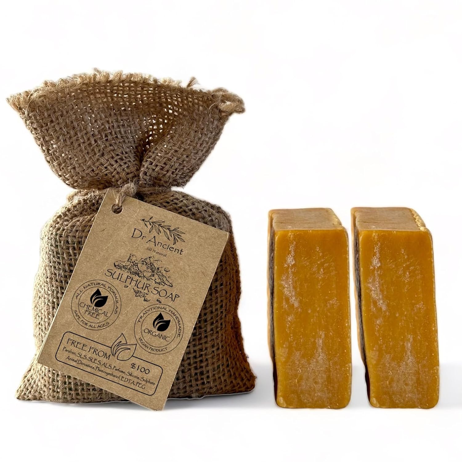 Barra de jabón de azufre orgánico natural vegano tradicional hecho a mano antiguo  Antibacteriano, eficaz para el acné  Absolutamente sin productos