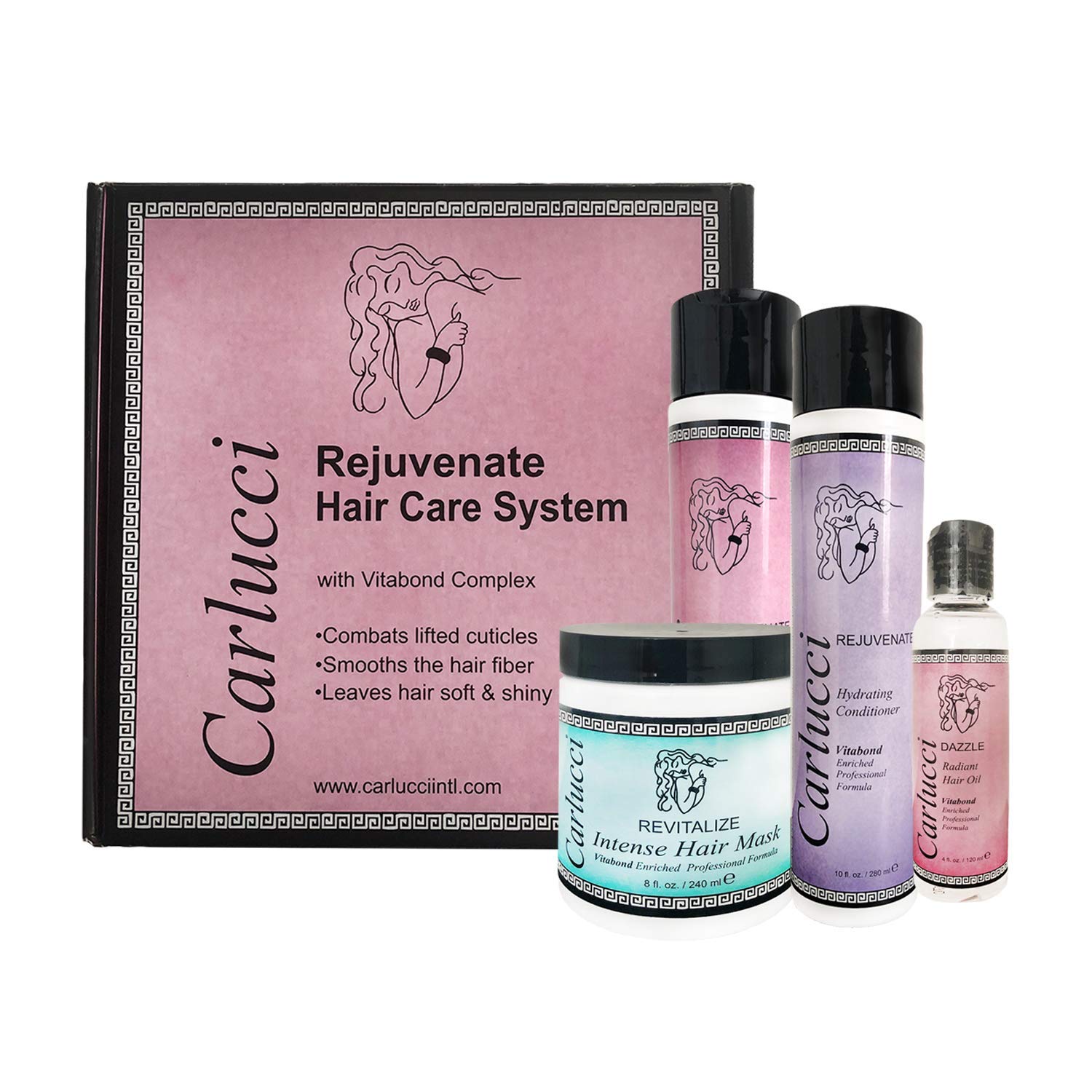 Carlucci Kit de sistema de cuidado del cabello rejuvenecedor, para cabello opaco, decolorado