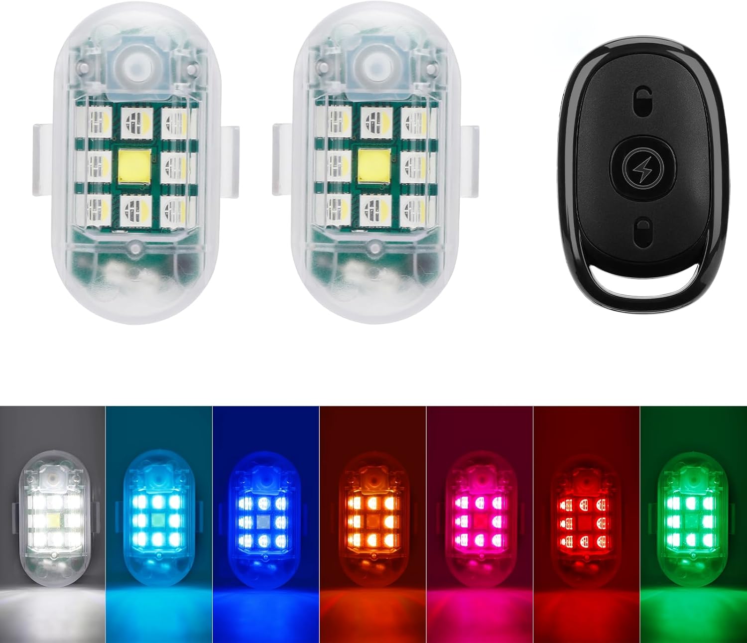 SEISSO Paquete de 2 luces estroboscópicas LED anticolisión con control remoto inalámbrico, carga USB, kit de luces estroboscópicas de emergencia
