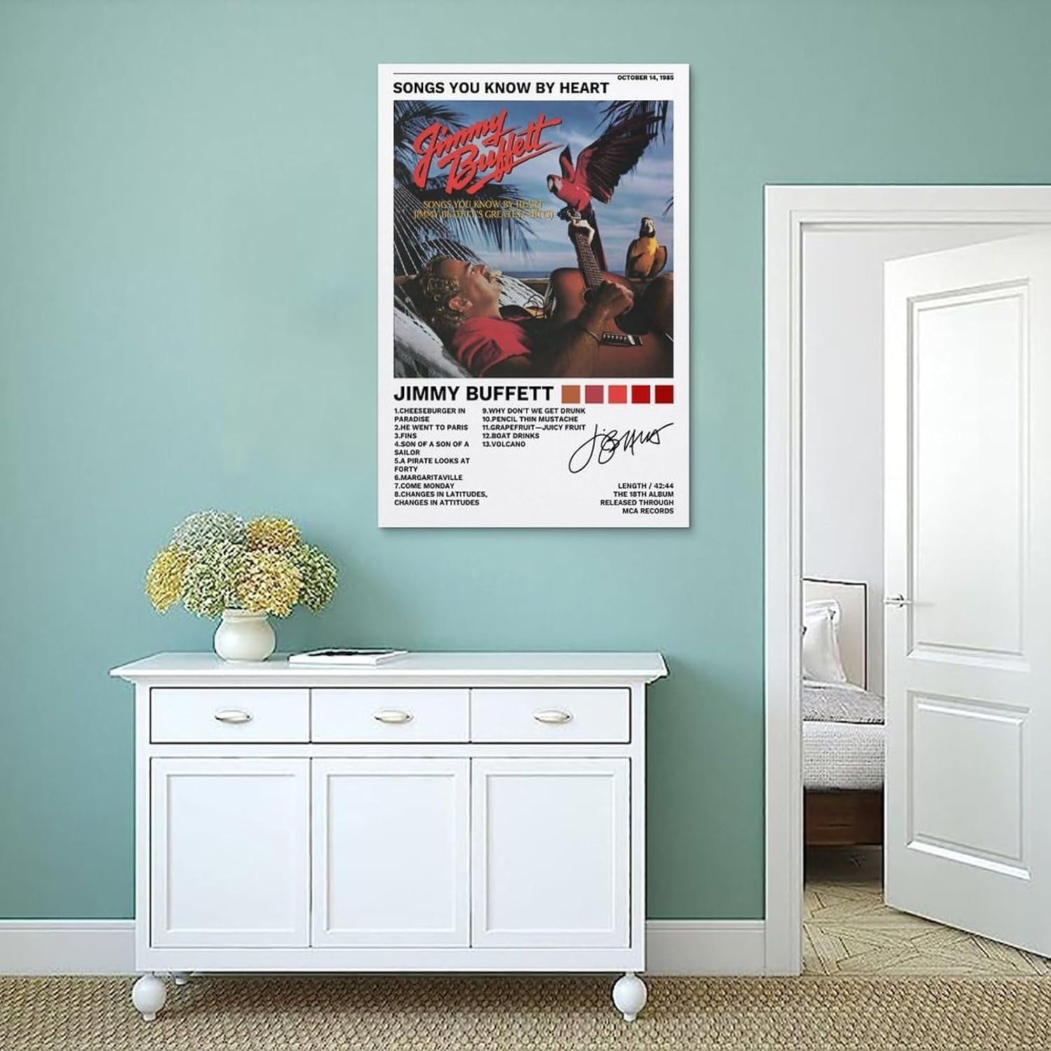 Póster de Jimmy con texto en inglés “Canciones de Buffett You Know by Heart”, pintura decorativa, lienzo, pósteres de pared e impresión artística
