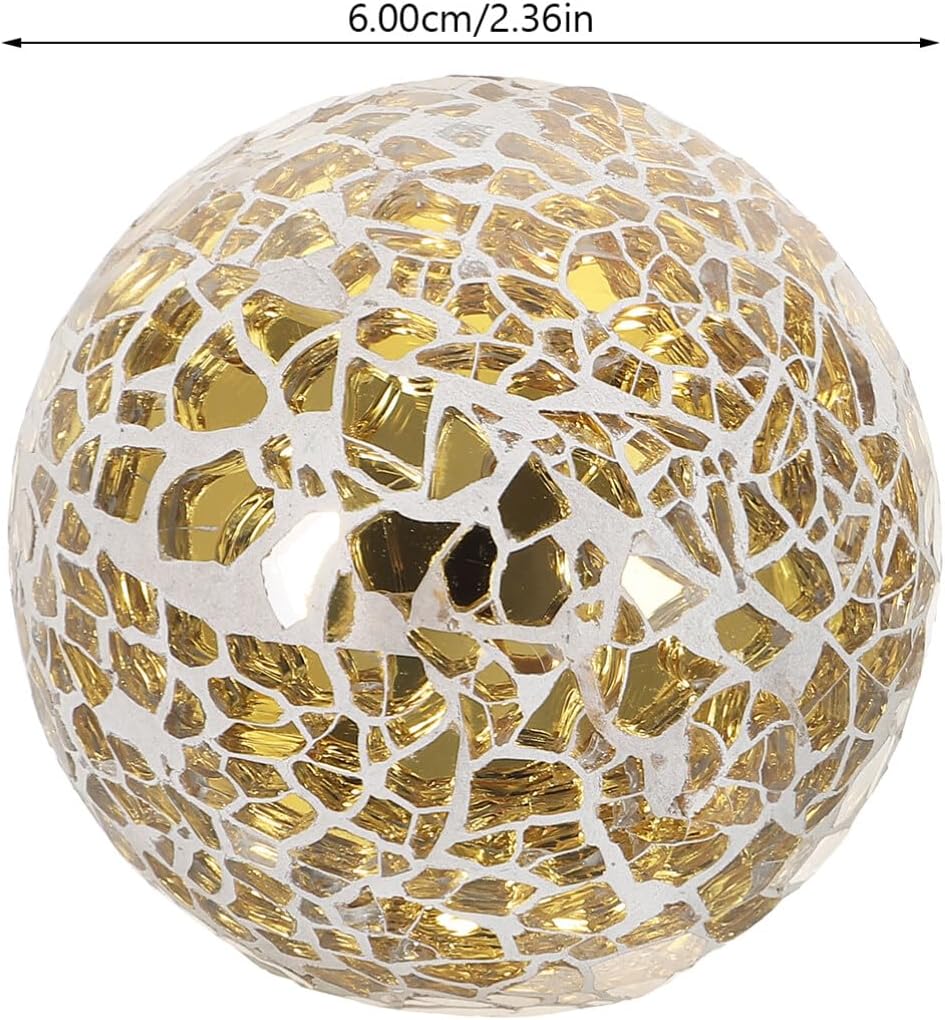 SEWACC Bolas decorativas de mosaico, 4 unidades, bolas redondas de mosaico, bolas de vidrio de mosaico decorativas, bola sólida de vidrio para