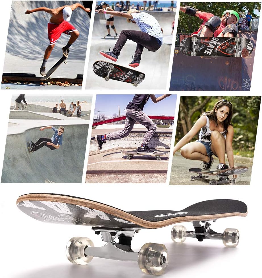 ChromeWheels Patineta de 31 pulgadas, patineta de doble patada, tabla Cruiser Longboard de 8 capas de arce para niños y principiantes