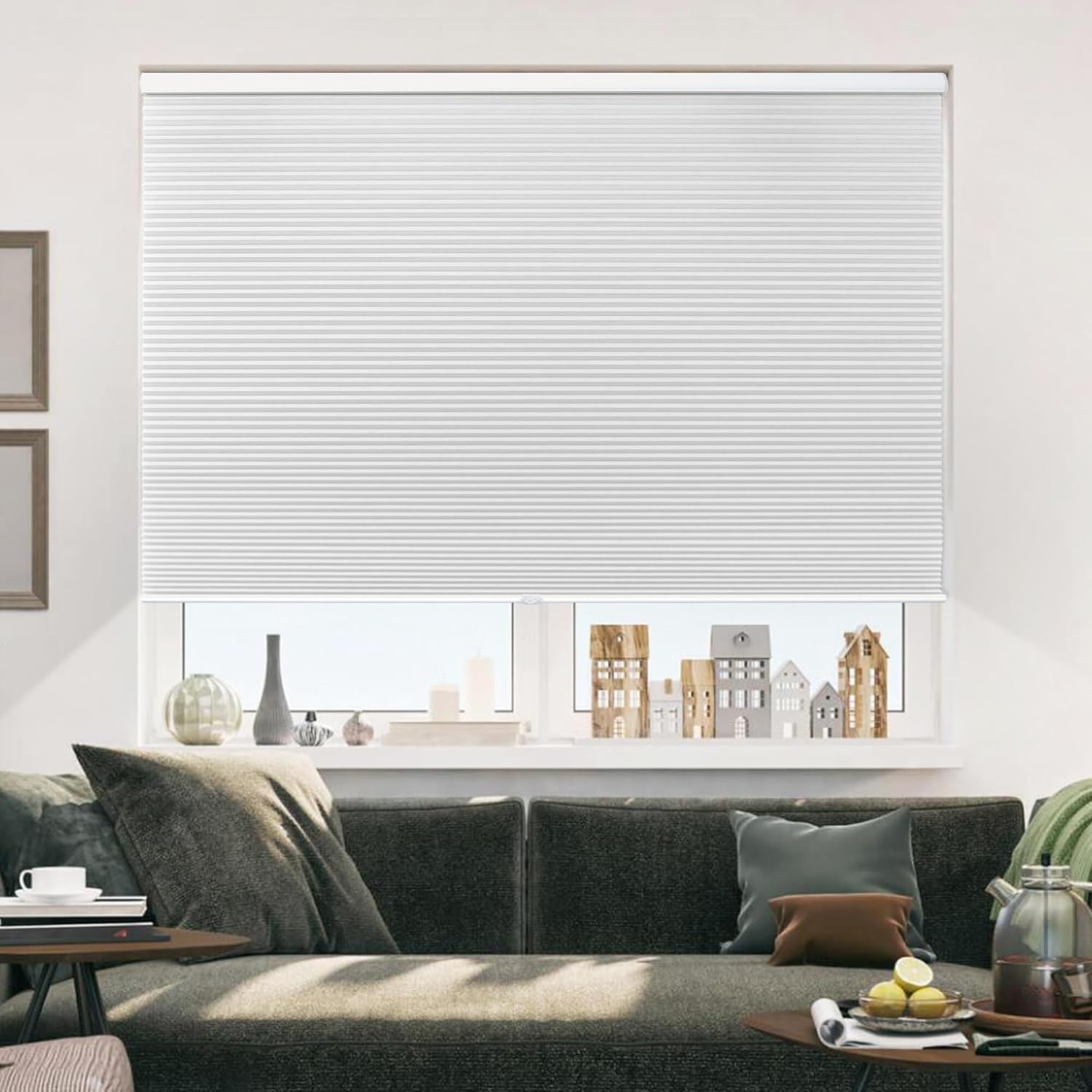 Allesin Persianas celulares opacas y sin cordones, persianas para oscurecer la habitación, para ventanas, dormitorio o hogar (color blanco, 34