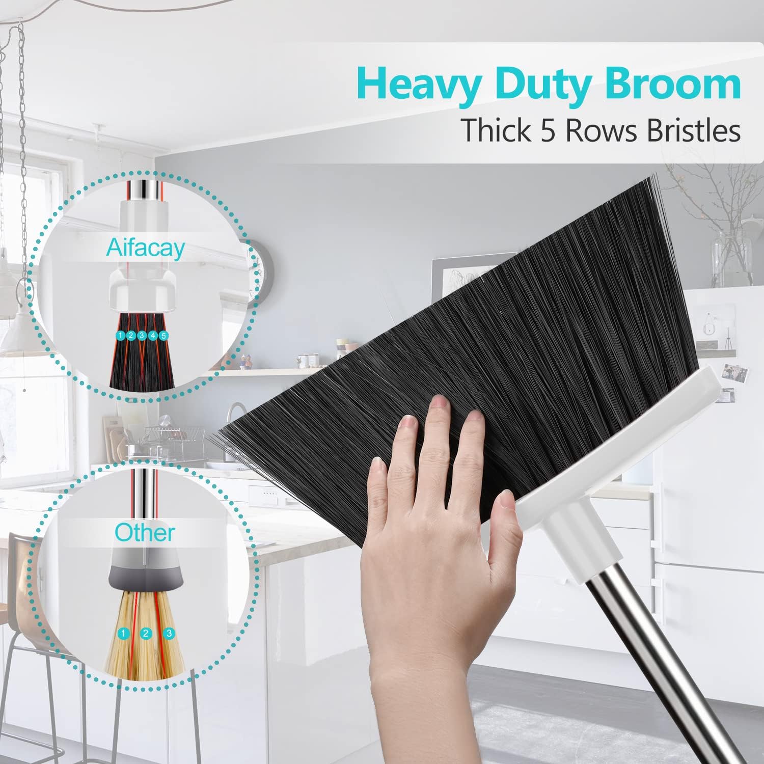 Aifacay Juego de escoba y recogedor para el hogar, mango largo y escoba combo para interior y exterior, juego de escoba resistente para cocina,