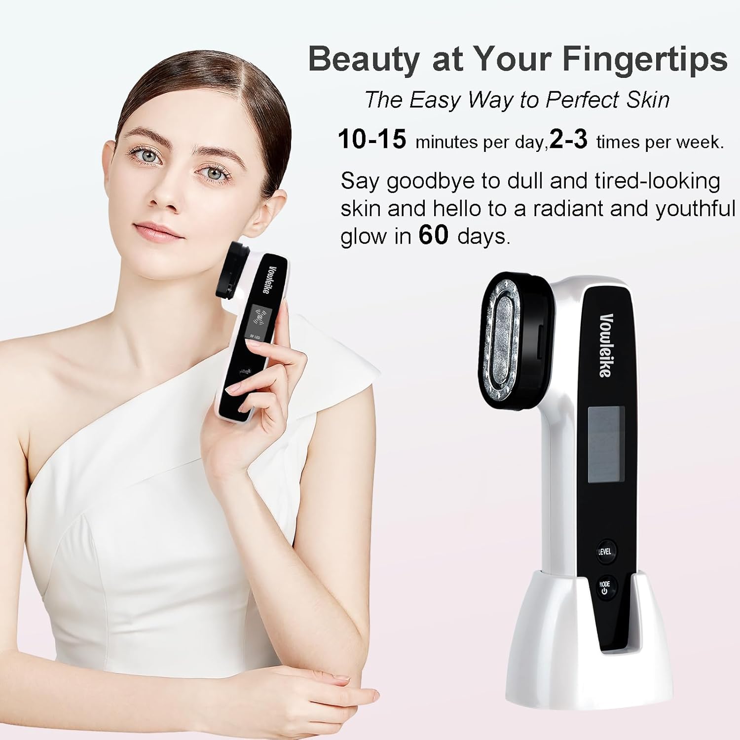 Dispositivo facial Microcurrente, Vowleike 10 beneficios clave para el cuidado de la piel masajeador facial con soporte, herramienta facial
