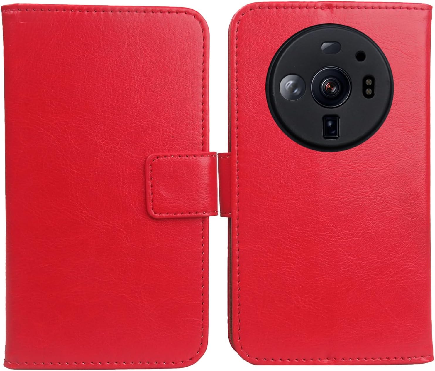 Color Design PU Wallet Flip Leather with Card Slots Cover Skin Protection Case TPU Silicone Shell for Xiaomi 12S Ultra 6.73″ (Red)