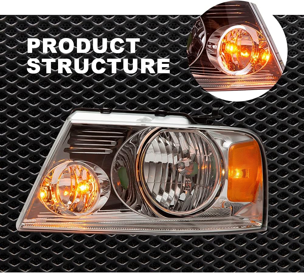 Faros delanteros compatibles con Ford F-150 Pickup 04-0806-08 Lincoln Mark LT, (no para modelos 04 F150 HeritageFlareside Beds), lente transparente,
