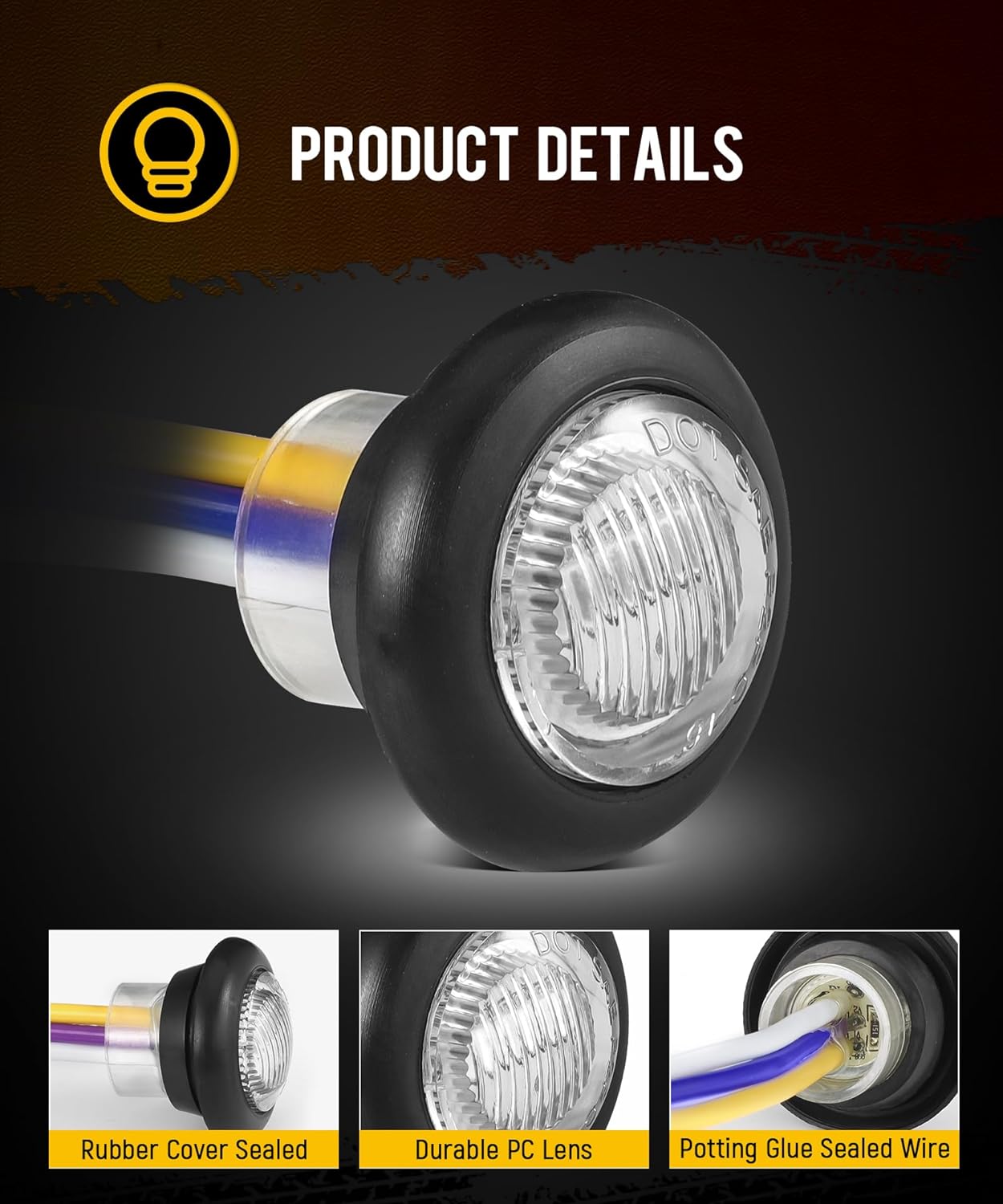 Partsam 20 unidades de luz LED redonda de doble color de 34 pulgadas, ámbarrojo a azul, luz auxiliar de luz lateral, indicadores de señal de giro