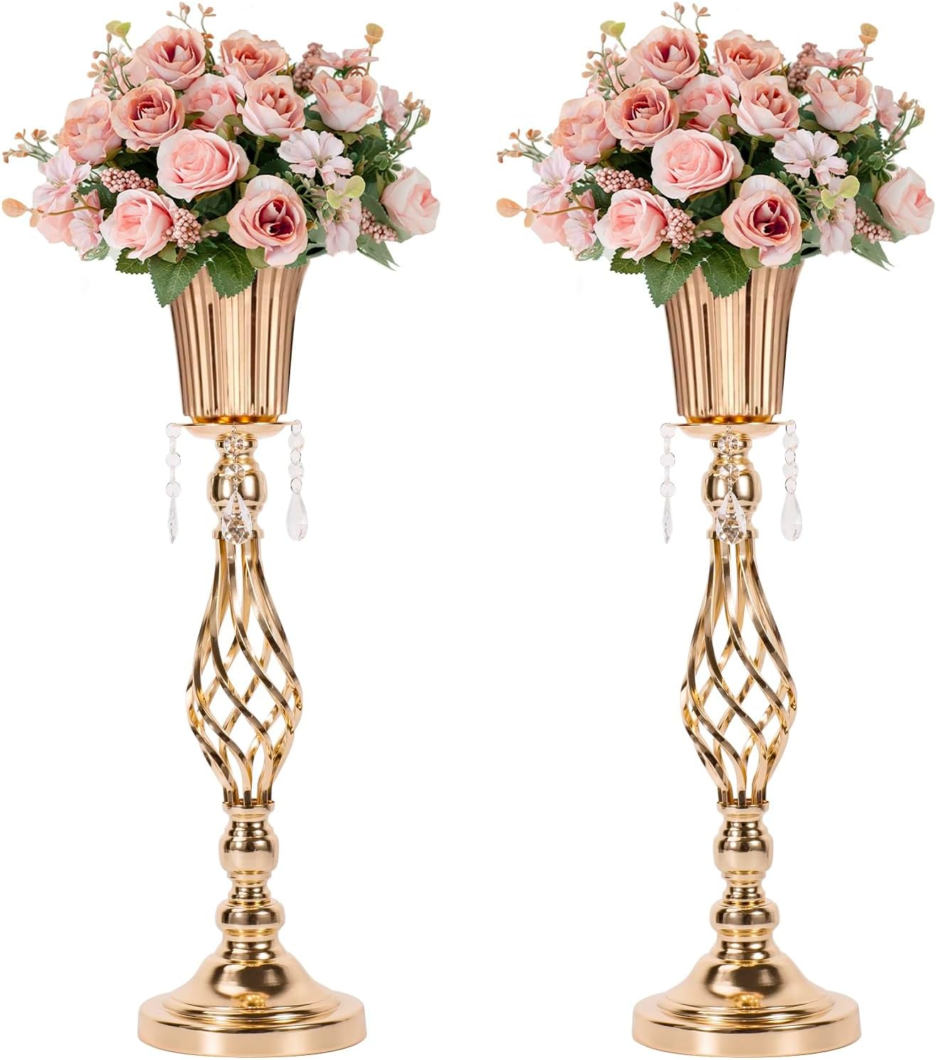 Centros de mesa dorados de 23.2 pulgadas para mesa de boda, 2 centros de mesa de flores de boda para mesas, centros de mesa de jarrón de flores de