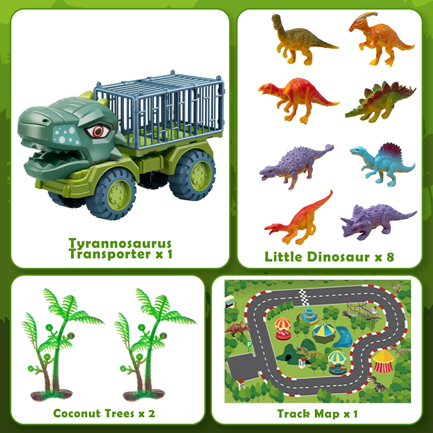 Juguetes de camión de dinosaurios para niños de 3 a 5 años, vehículo de transporte de tiranosaurio con 8 figuras de dinosaurios, juguetes de