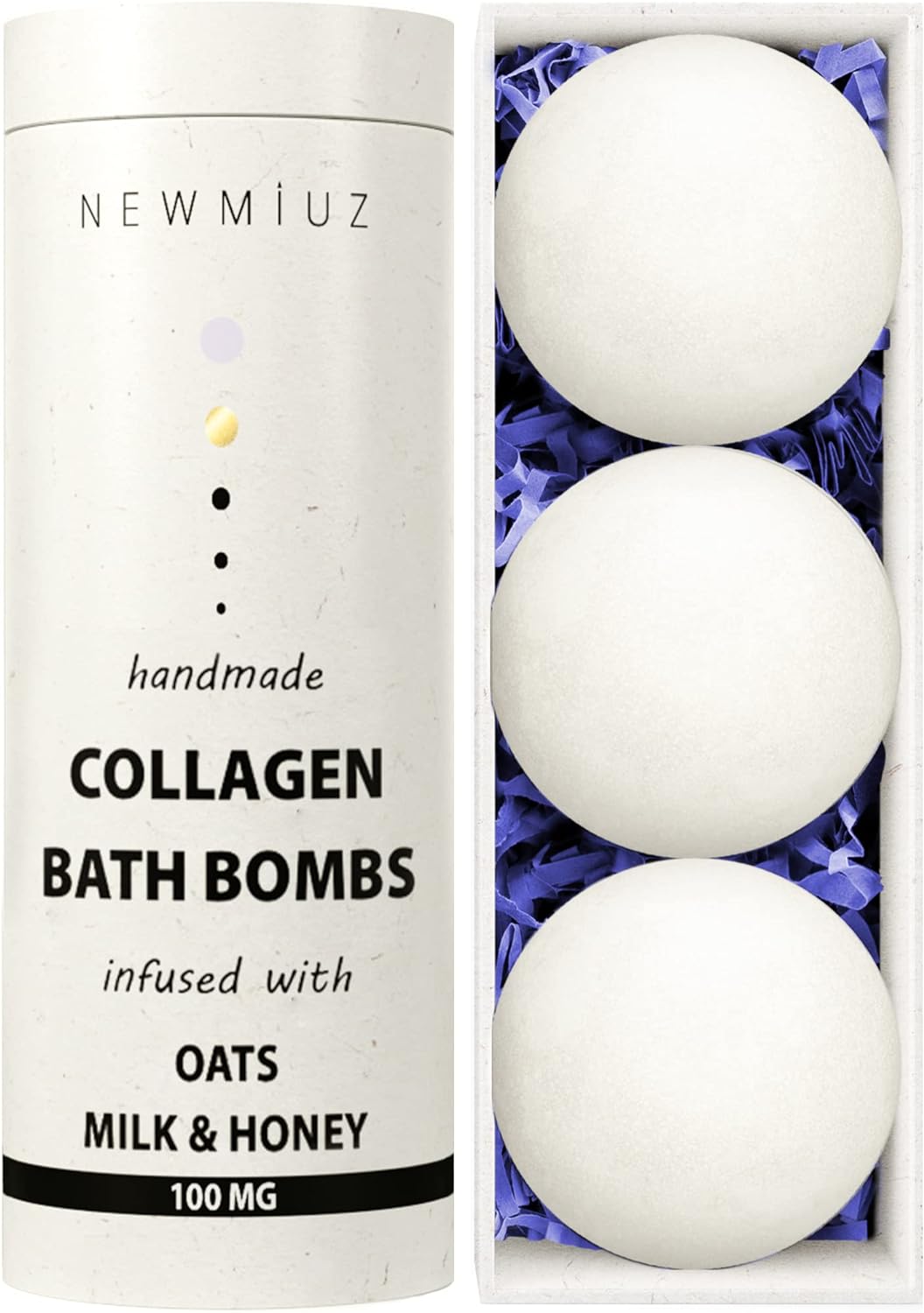 Bombas cremosas de baño de burbujas de colágeno infundidas con leche de avena y miel. Aditivos de baño esenciales de lujo para la nutrición de la