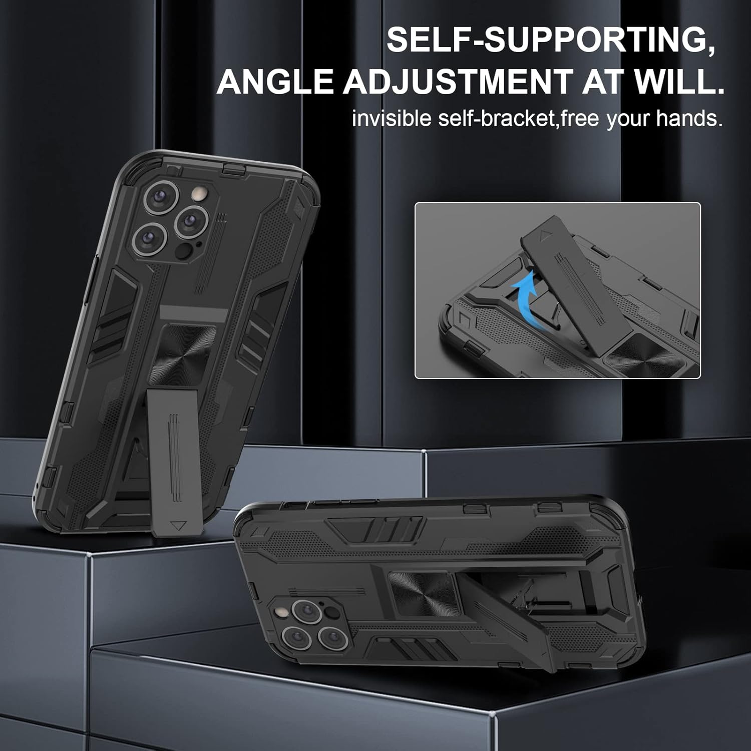 Funda compatible con iPhone 12 Pro, con protector de pantalla de vidrio templado, resistente a los golpes, funda de armadura resistente con soporte