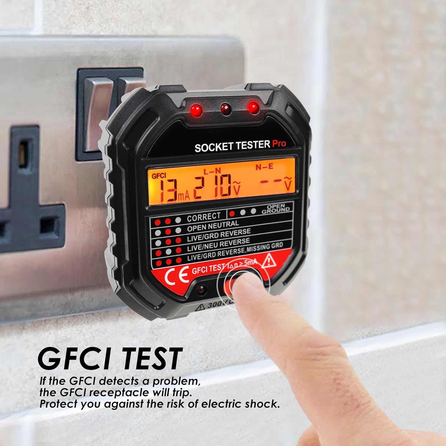 Probador de salida GFCI avanzado probador de receptáculos con pantalla de voltaje 90  250 V45  65 Hz detector de voltaje de enchufe de pared