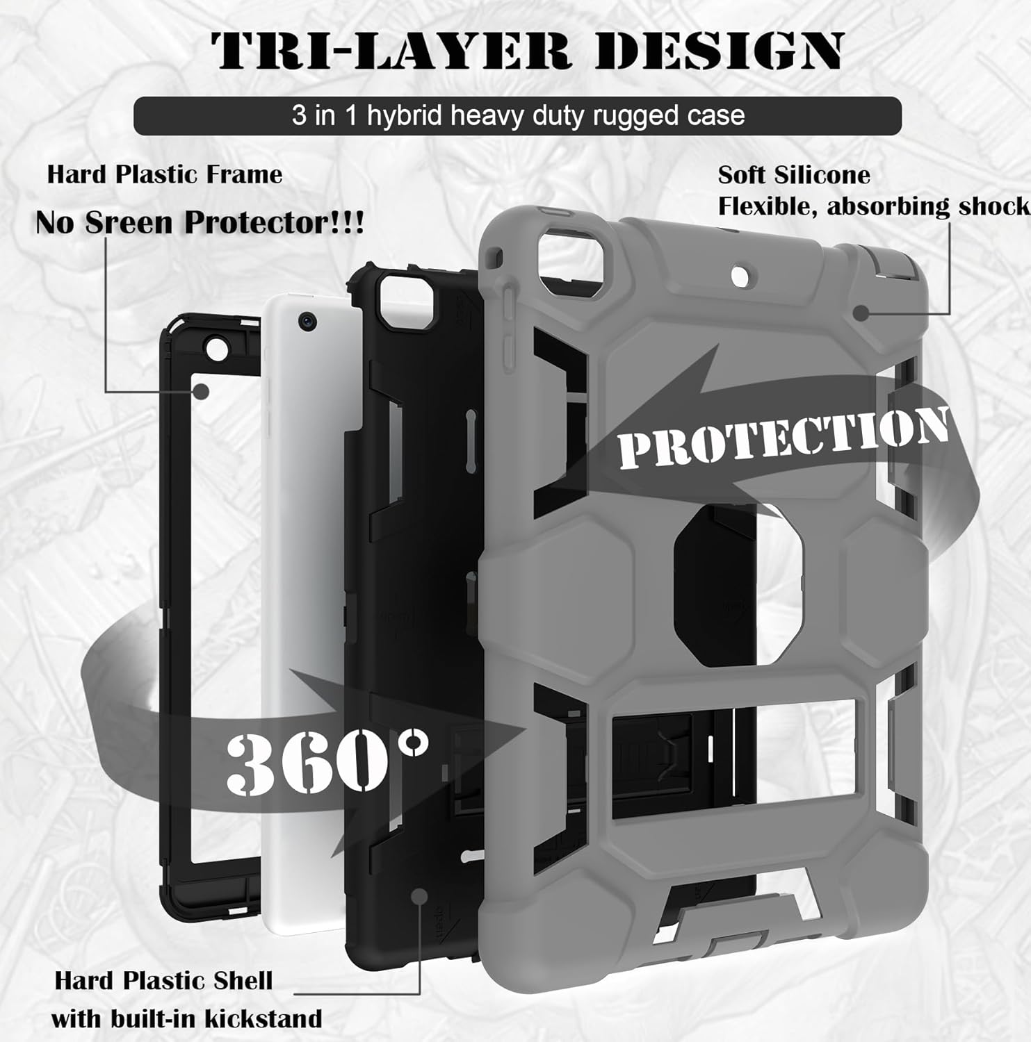 CCMAO Funda para iPad de 65 generación (9.7 pulgadas, 20182017), iPad Air de 2 generación (2014) con soporte, funda protectora híbrida a prueba de
