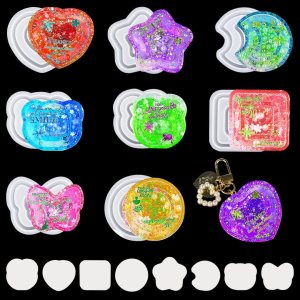 FineInno 8 moldes de fundición de resina de doble capa con 80 hojas de sellado, molde de resina epoxi de arena movediza, corazón, estrella, FineInno 8 moldes de fundición de resina de doble capa con 80 hojas de sellado, molde de resina epoxi de arena movediza, corazón, estrella,