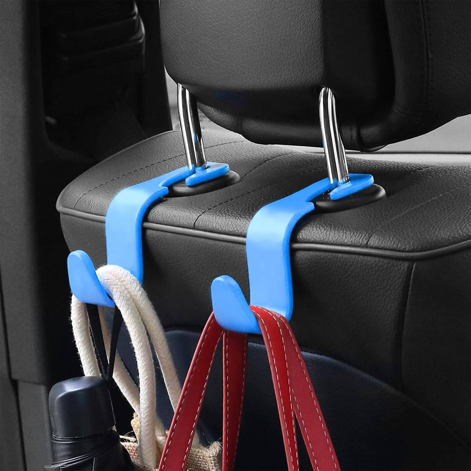 Paquete de 4 ganchos para reposacabezas de asiento de automóvil, elegante organizador de gancho para asiento trasero para bolso, bolso, ropa,