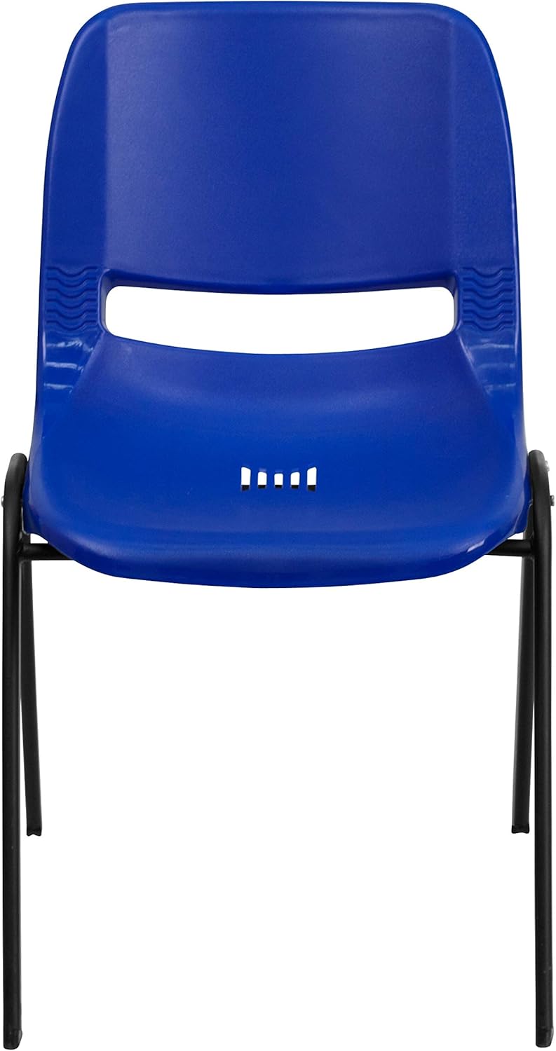 BizChair Silla apilable ergonómica azul marino para niños, marco negro y asiento de 14 pulgadas de alto