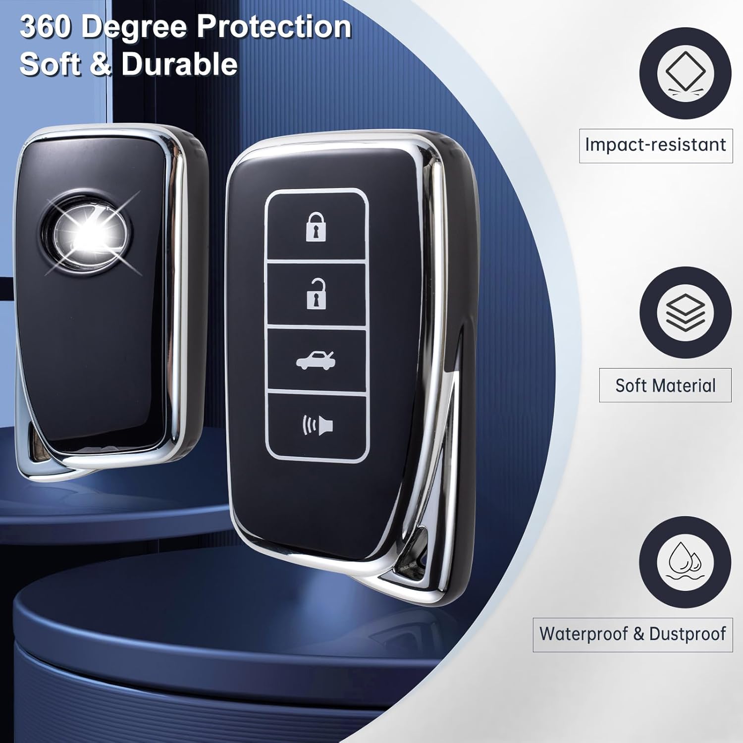 QETOOSUR Funda para llavero Lexus con cordón para llavero, funda protectora para Lexus RX es ES GS LS NX RS GX LX RC LC 4 botones, accesorios de