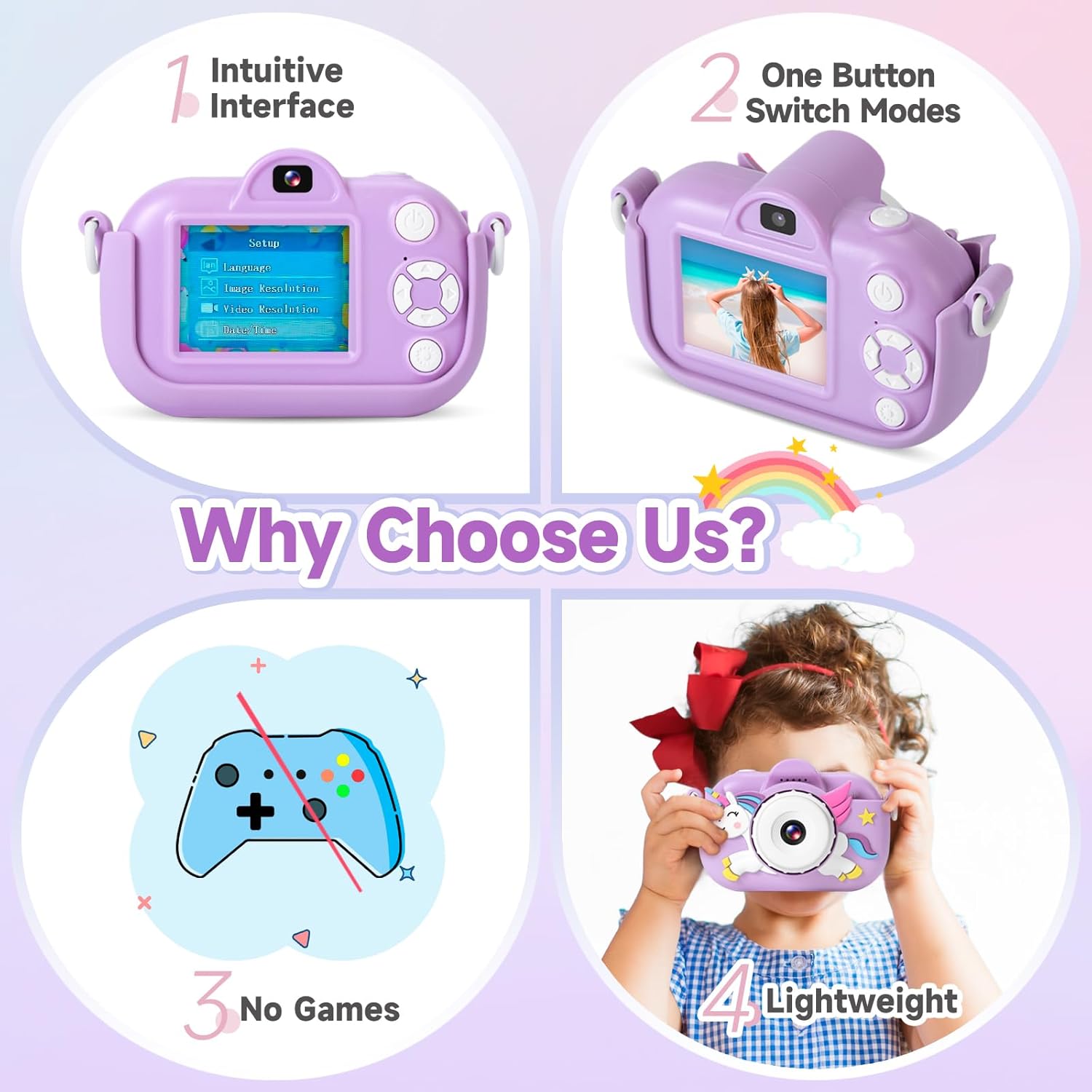 Cámara digital de doble lente de 32 MP para niños y niñas de 3, 4, 5, 6, 7, 8, 9 años, regalos de Navidad, cumpleaños, cámara de video selfie 1080P